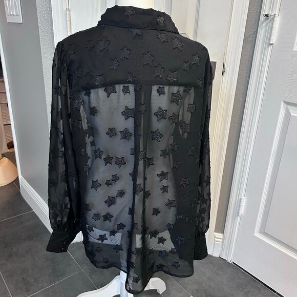 Torrid Women’s Size 2 Star Embroidered Sheer Mesh Blouse – Black Button Down - Picture 2 of 6